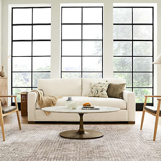 Nero White Marble and Brass Base 50" Oval Coffee Table