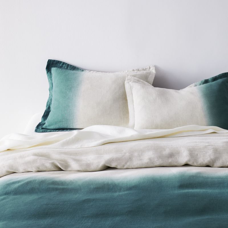 Pure Linen Dip-Dye Blue Full/Queen Duvet Cover + Reviews | Crate & Barrel