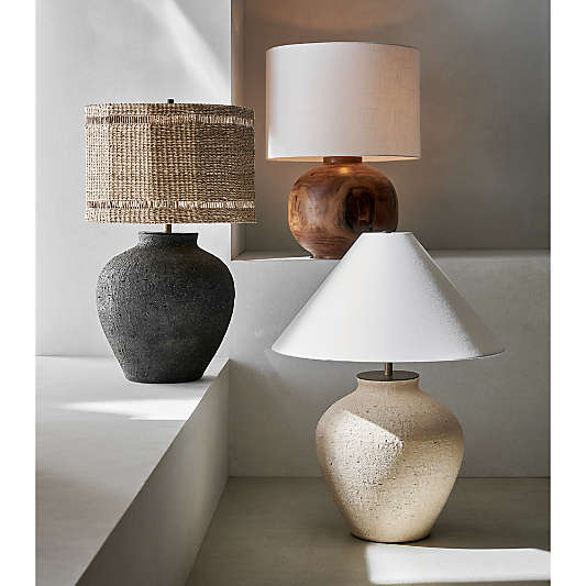 Corfu Black Table Lamp With Woven Natural Shade 26.6"