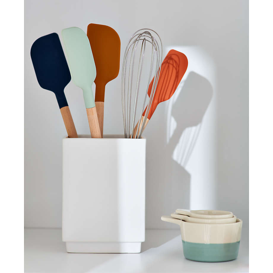 Crate Barrel Sienna and Orange Silicone and Wood Utensils