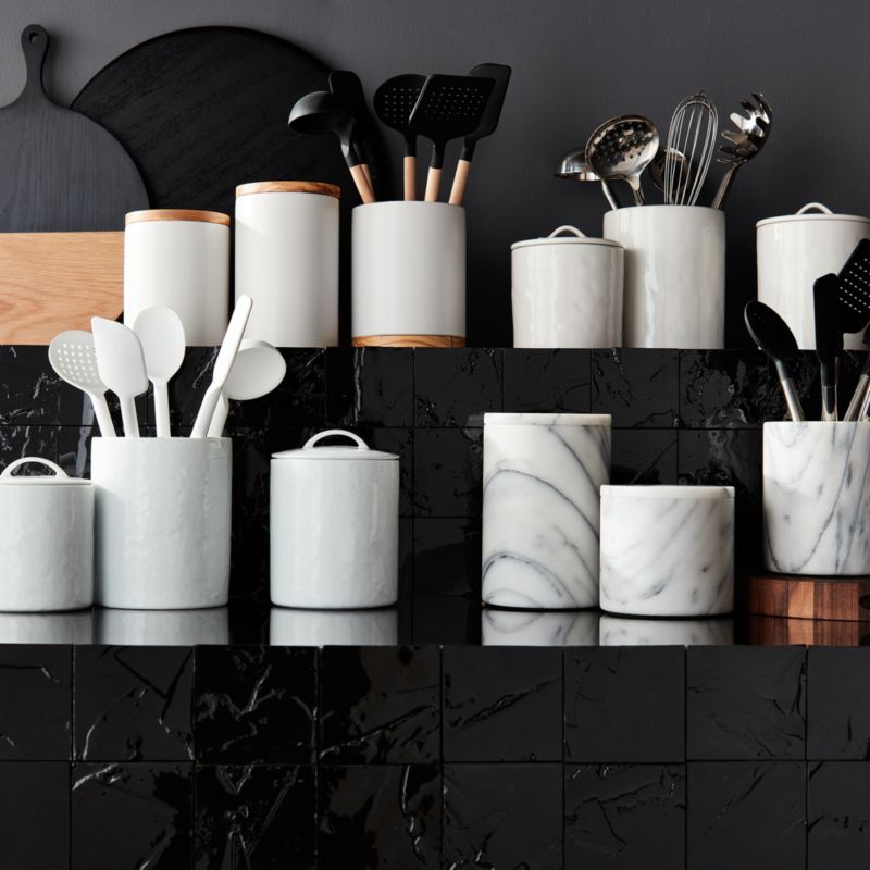 Olivewood and Matte Ceramic Utensil Holder