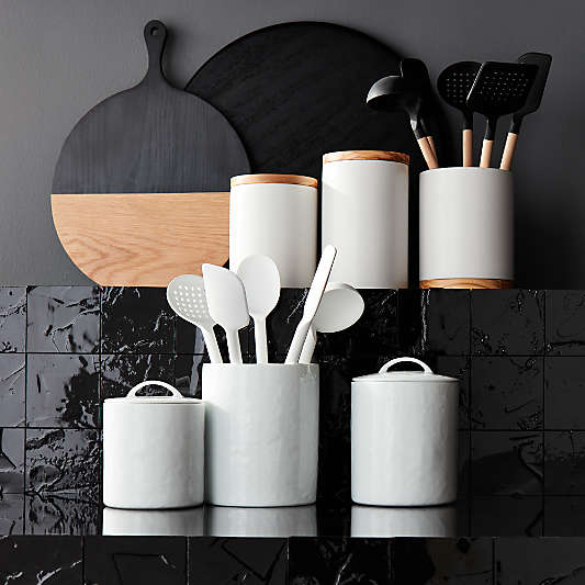 Olivewood and Matte Ceramic Canisters