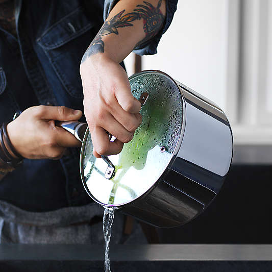 Crate & Barrel EvenCook Core ® 3.5 Qt. Stainless Steel Saucepan with Glass Straining Lid