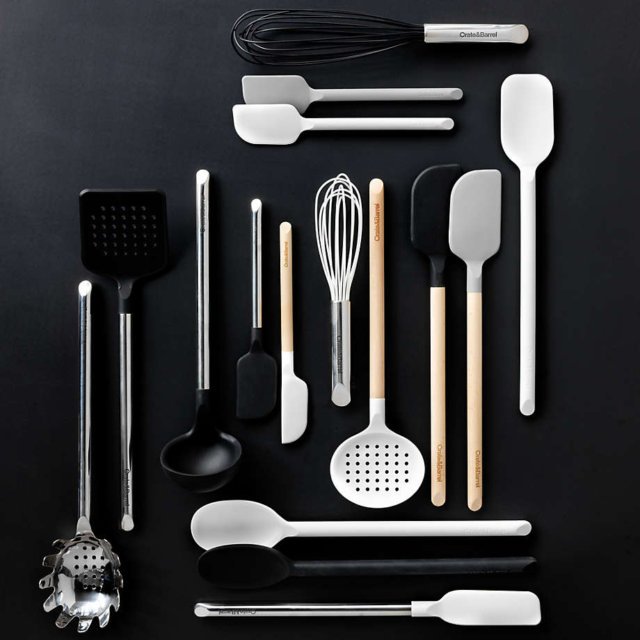 White Silicone and Gold Cooking Utensils for Modern Cooking and Serving