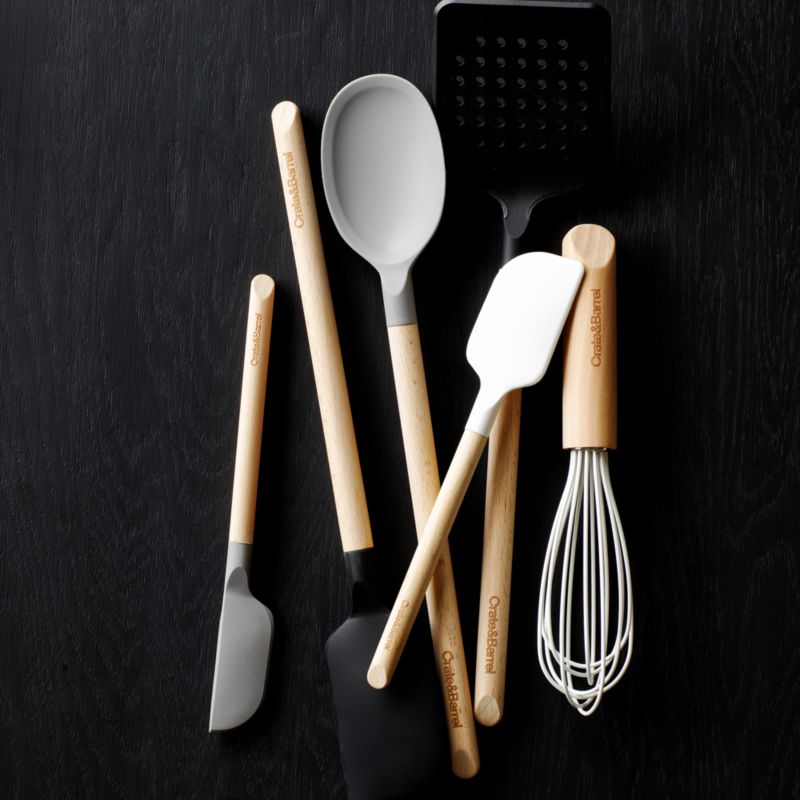 Crate & Barrel Wood and White Silicone Utensils - image 1 of 4