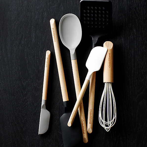 Silicone and Wood Cooking Utensils and Crock Set, 5 Pieces