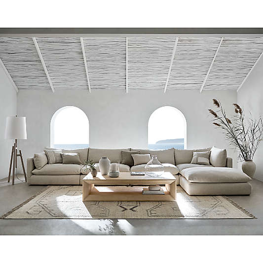 Unwind Modular 5-Piece Slipcovered Reversible Sectional Sofa with Ottoman