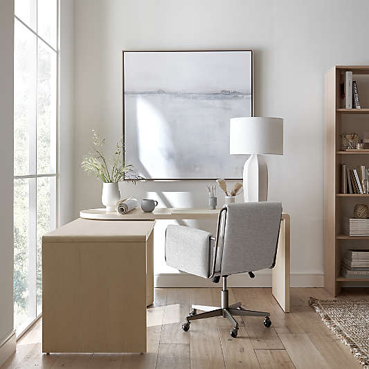 Twist 64" Whitewashed Ash Rotating Large Desk with Storage