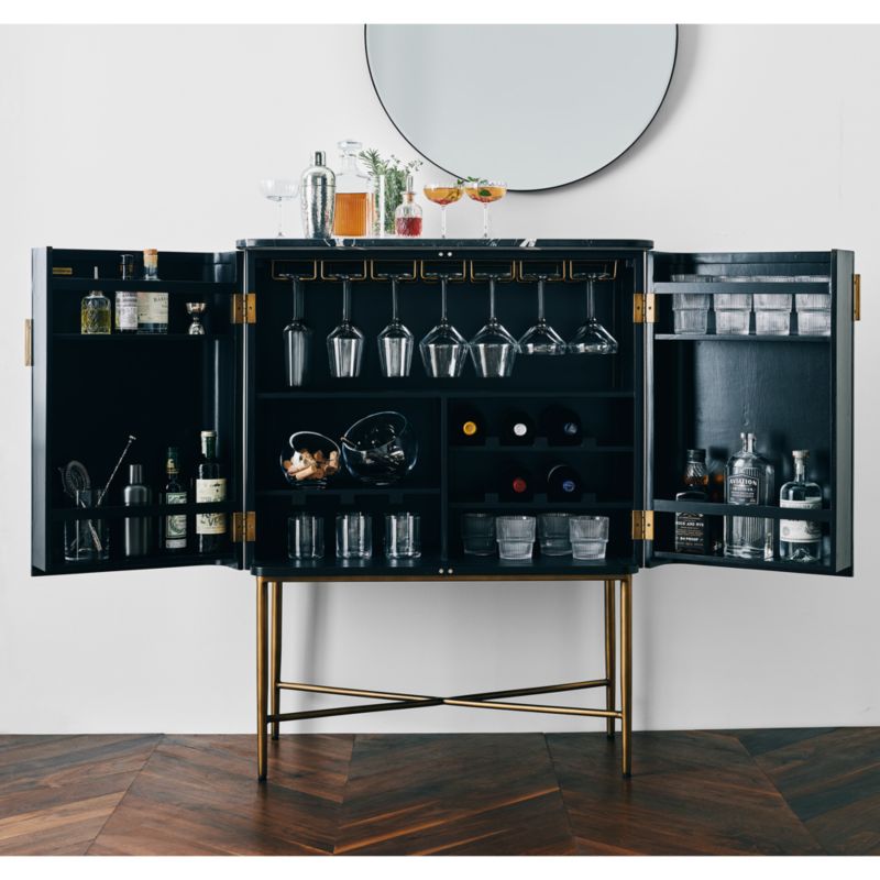 Fayette Black Nero Marquina Fluted Bar Cabinet