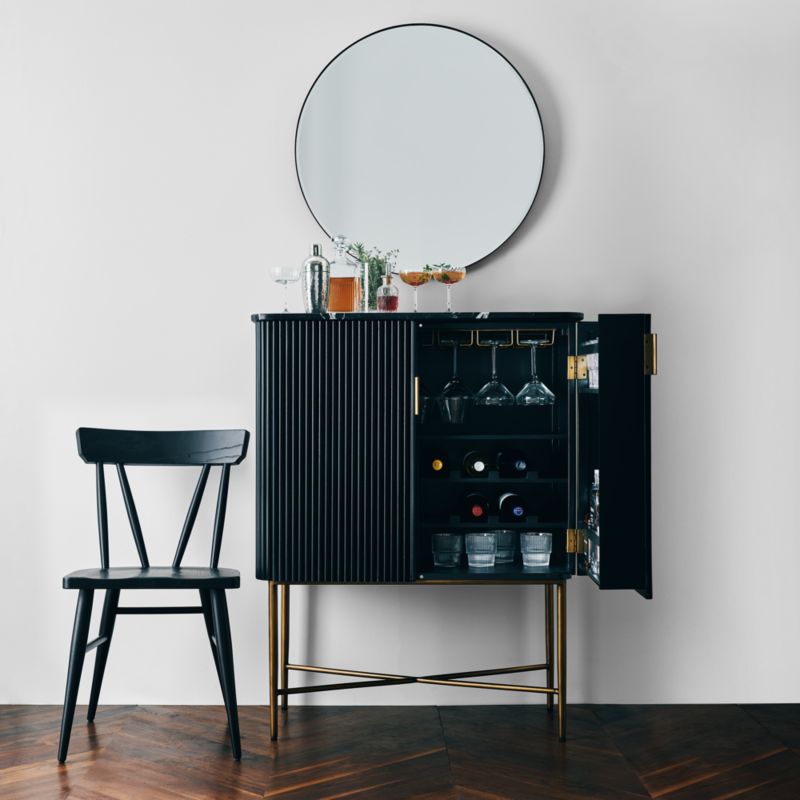 Fayette Black Nero Marquina Fluted Bar Cabinet