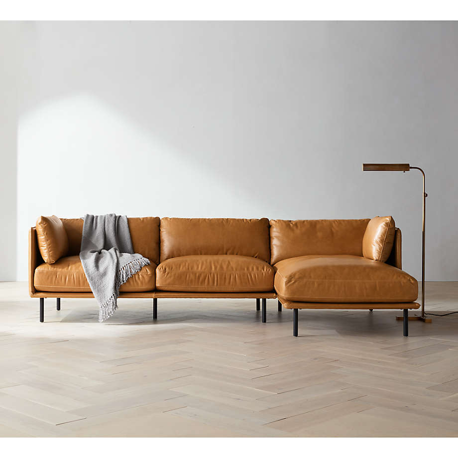 Crate Barrel Wells Leather 2 Piece Chaise Sectional Sofa Square One