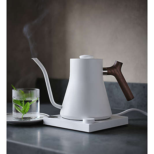 Fellow Stagg EKG Electric Tea Kettle Matte White with Walnut Accents