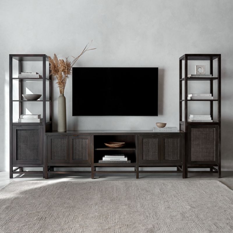 Blake 68" Dark Brown and Rattan Storage Media Console with 2 Tall Cabinets - image 3 of 10