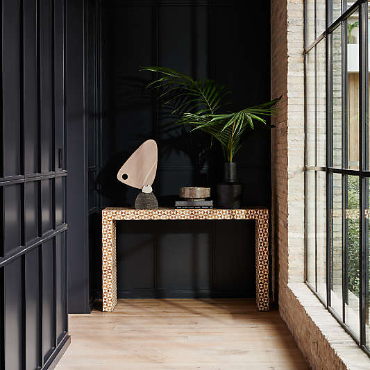 Intarsia Rectangular Mosaic Teak Wood 50" Console Table