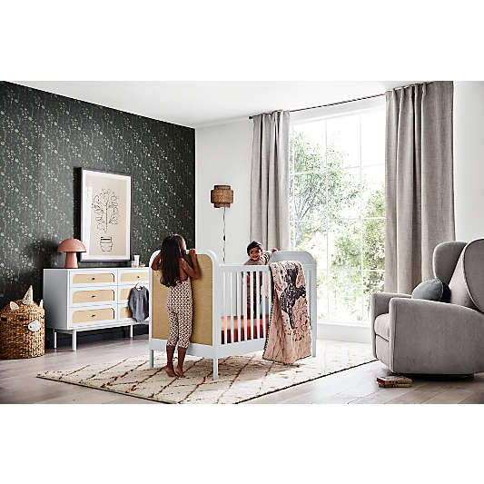 Maren White and Cane Convertible Baby Crib