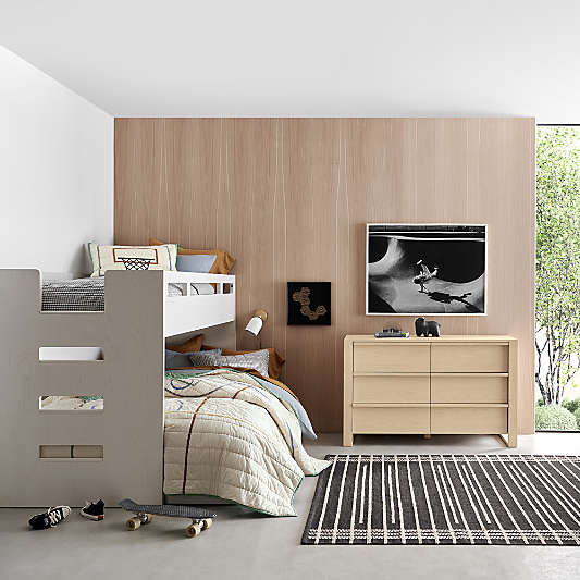 Abridged White Glaze Wood Kids Twin Over Full Bunk Bed with Right Ladder