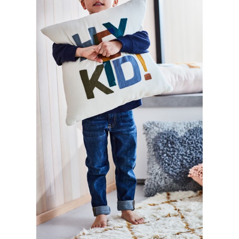 "Hey, Kid!" Embroidered Kids Throw Pillow