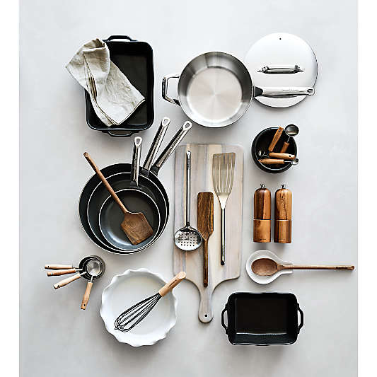 Crate & Barrel Beechwood and Stainless Steel Measuring Cups and Spoons