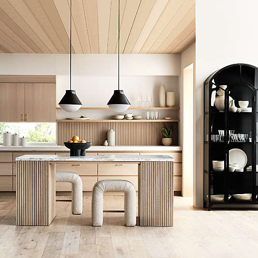 Batten 84" Natural Oak Wood Kitchen Island with Storage