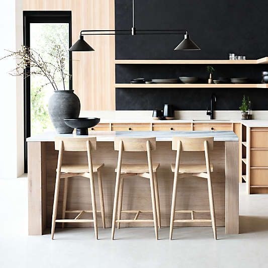 Oaklynn Cerused Natural Oak Wood Counter Stool