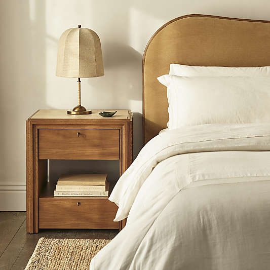 Caldwell Barley Brown Travertine and Oak Wood Nightstand with Storage by Jake Arnold