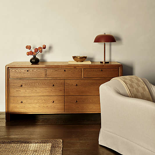 Caldwell 72" Barley Brown Oak Wood 7-Drawer Dresser by Jake Arnold