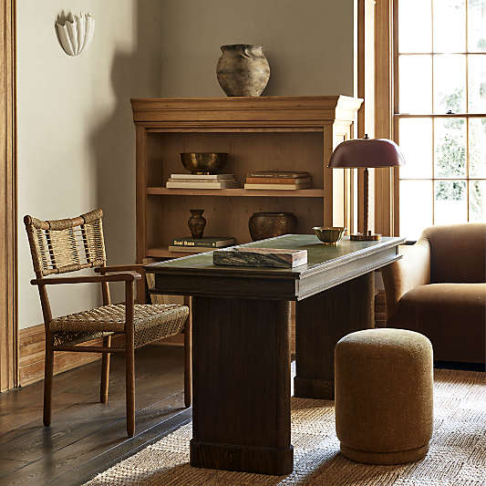 Jake Cocoa Leather and Elm Wood Desk with Drawers by Jake Arnold