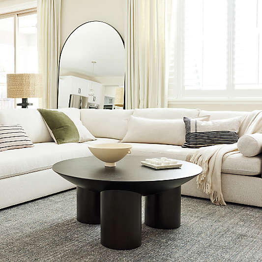 Tom Charcoal Brown Oak Wood 40" Round Three-Legged Coffee Table by Leanne Ford