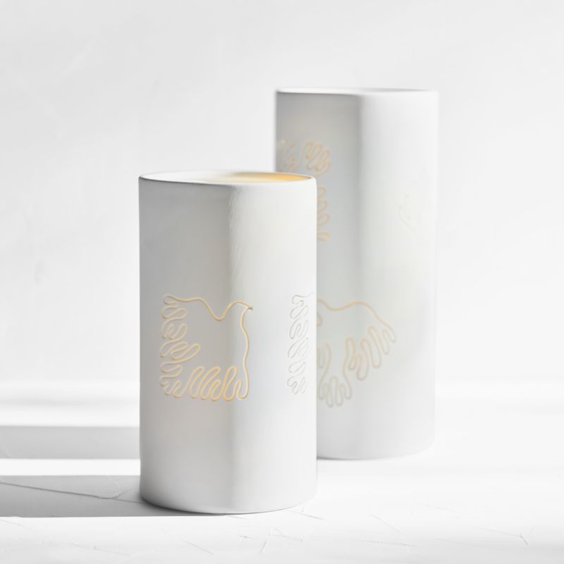 Soaring Dove White Ceramic Hurricane Candle Holder 11" by Lucia Eames™