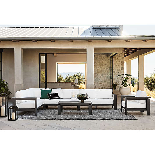 Walker 4-Piece Metal L-Shaped Sectional with Canvas White Sunbrella ® Cushions