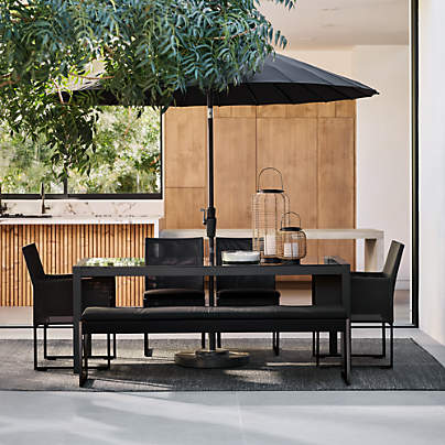 Dune 76" Rectangular Black Outdoor Glass Dining Table