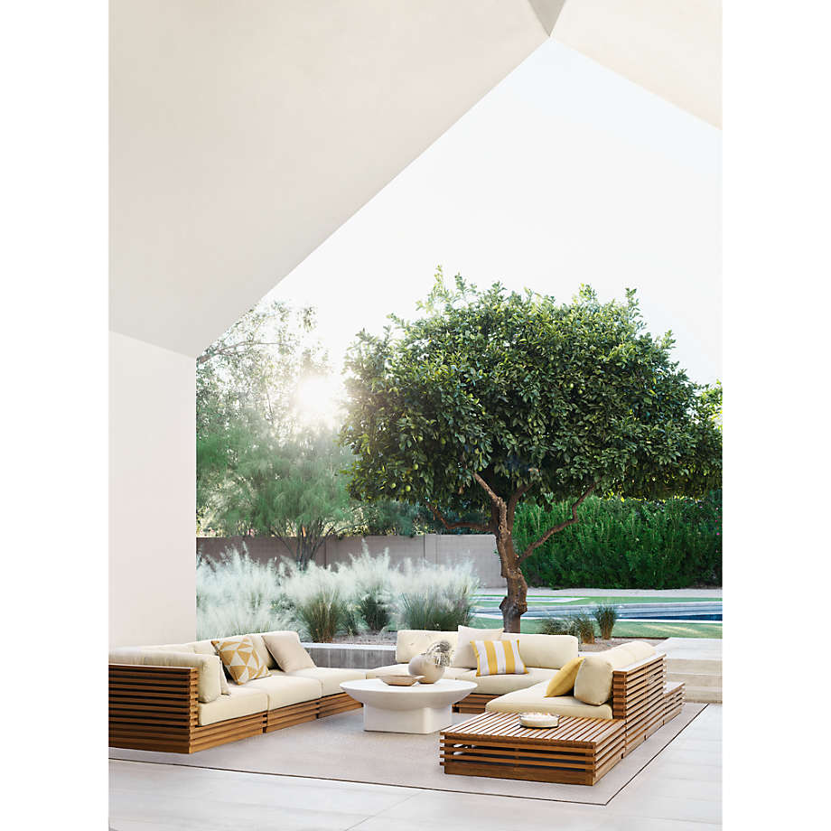 Batten 5 Piece L Shaped Teak Outdoor Sectional Sofa with Oat