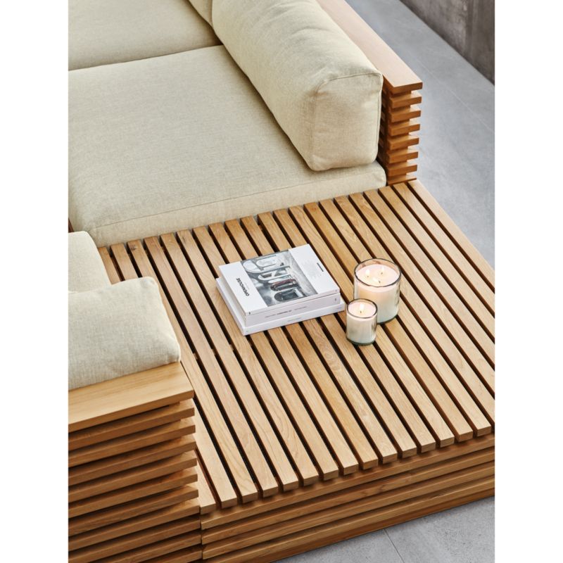 Batten 6-Piece L-Shaped Teak Outdoor Sectional Sofa with Side Coffee Table & Oat Cushions - image 7 of 12