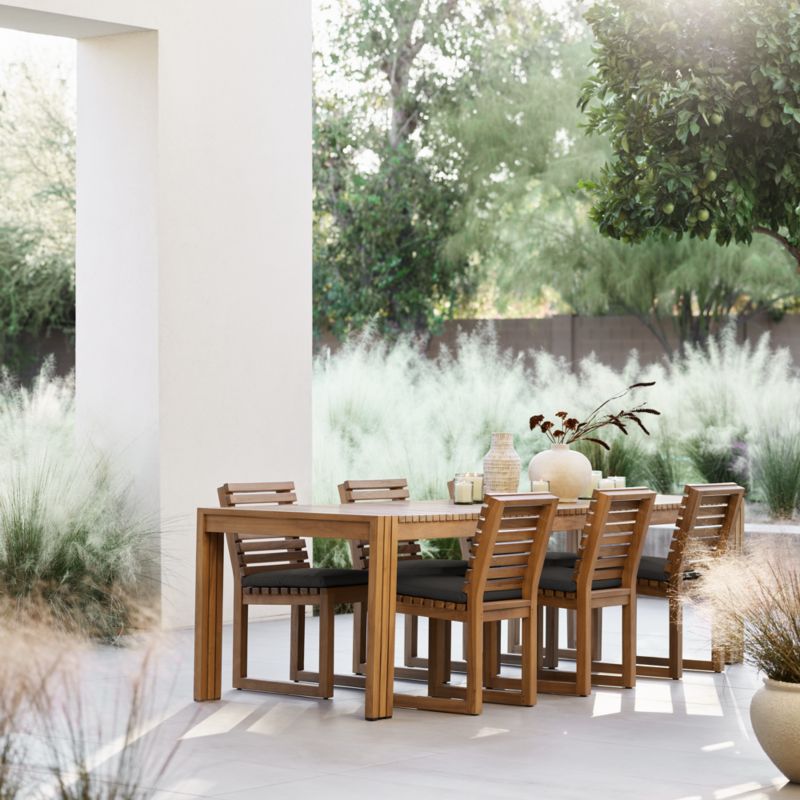 Batten Teak Dining Side Chair with Charcoal Cushions - image 3 of 9