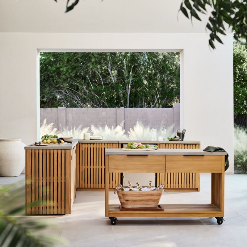 Batten Teak Outdoor Kitchen Island