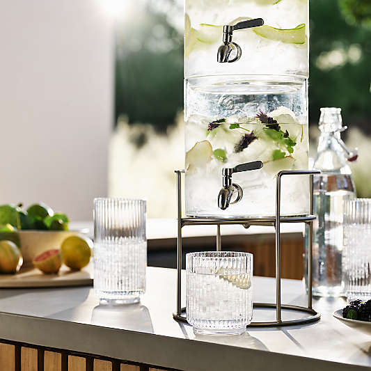 Stacking 2-Gallon Glass Cold Drink Dispenser with Silver Stand Set