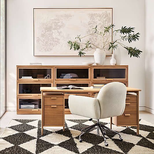 Elias 66" Natural Elm Wood Desk with File Cabinet