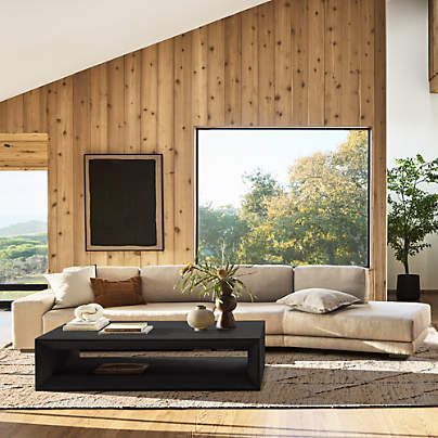 Vernon Rectangular Ebonized Coffee Table with Shelf (56"-68")