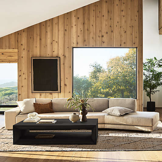 Vernon Ebonized Pine Wood Rectangular Coffee Table (56"-68")