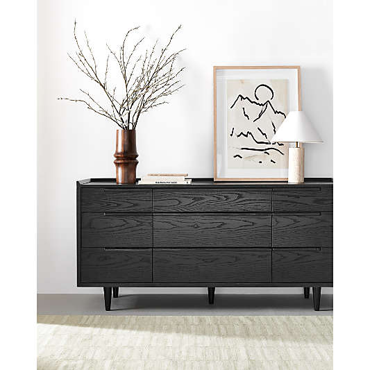 Tate 68" Black Wood 9-Drawer Dresser