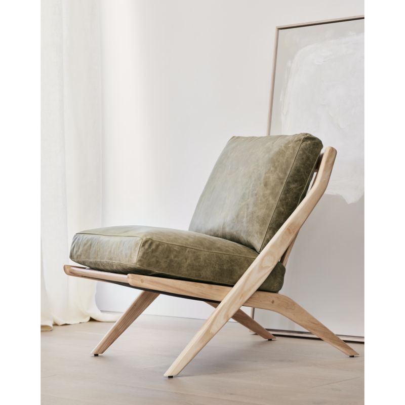 Pose Natural Wood and Leather Accent Chair - image 2 of 9