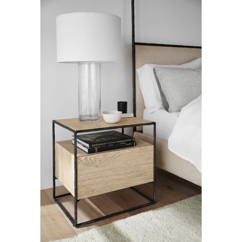 Dahlia Large Hand-Forged Steel and Oak Wood Nightstand with Storage - image 4 of 8