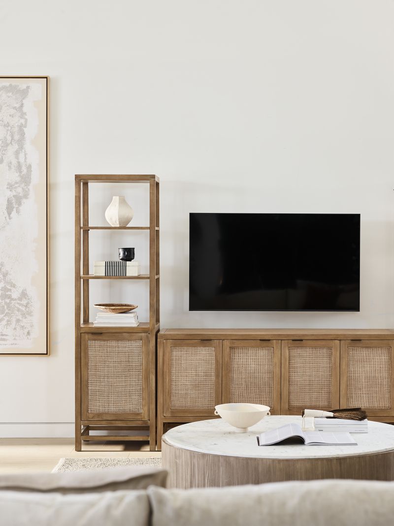 Blake 68" Light Brown Teak and Rattan Storage Media Console - image 5 of 11