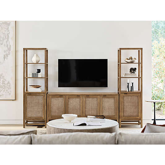 Blake Light Brown Teak and Rattan Storage Media Console (68"-85")