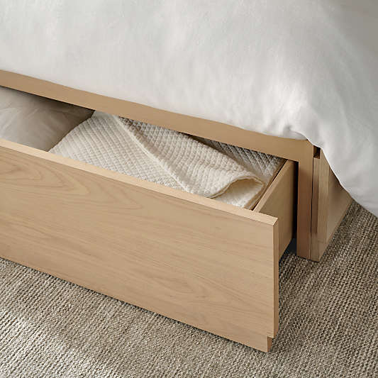 Arvada 54" Ivory Upholstered Headboard with Batten White Oak Storage Bed Base