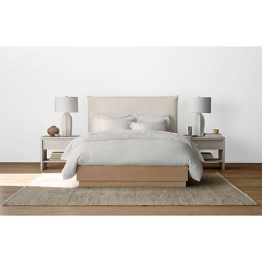 Arvada 54" Ivory Upholstered Headboard with Batten White Oak Bed Base