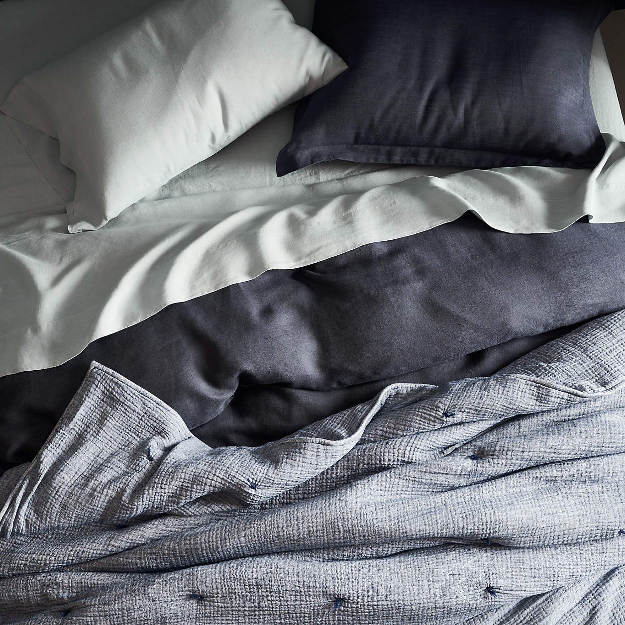 Bedding Arrangement Blue Bedding Crate & Barrel