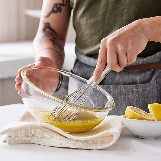 Crate & Barrel Small Glass Mixing Bowl with Bamboo Lid