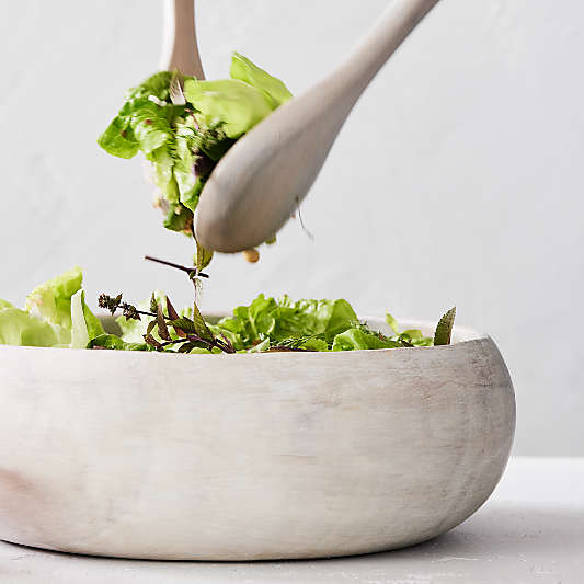 Tondo 14" White-Washed Wood Salad Serving Bowl