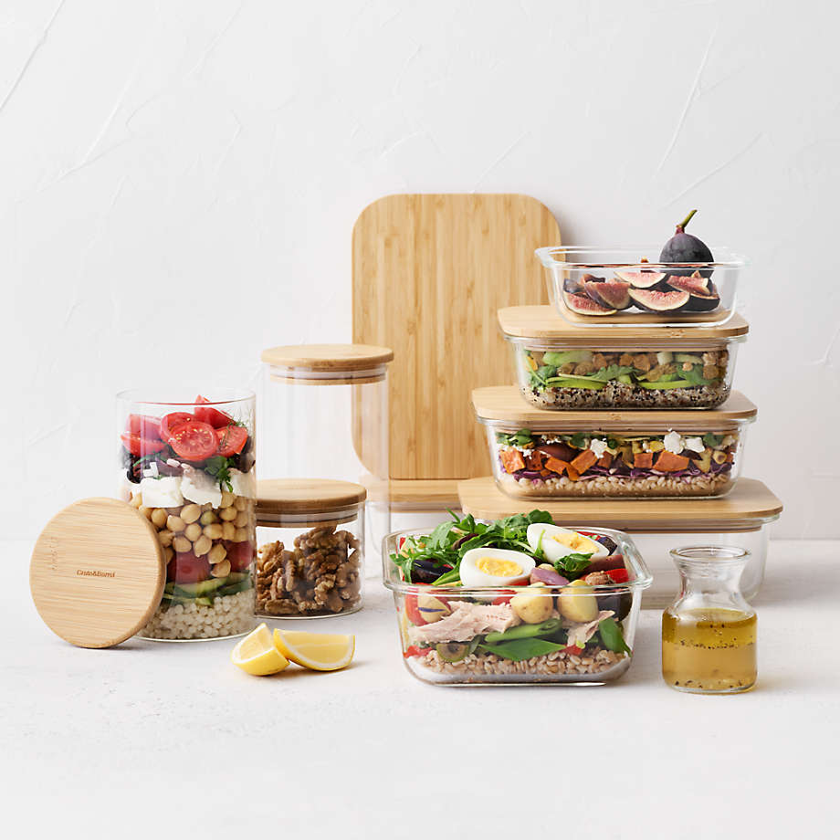 20-Piece Round Glass Containers with Bamboo Lids Set